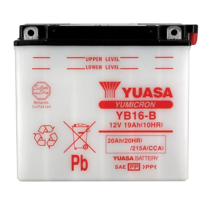 YUASA - Batterie Moto 12V Sans Entretien Sans Pack Acide Yb16-B