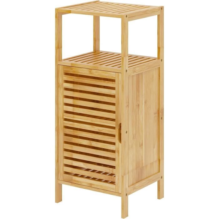 SogesPower Armoire Murale Salle De Bain En Bambou Avec Miroir - Étagère Réglable, Portes Magnétiques, 56 X 14 X 58,2 Cm
