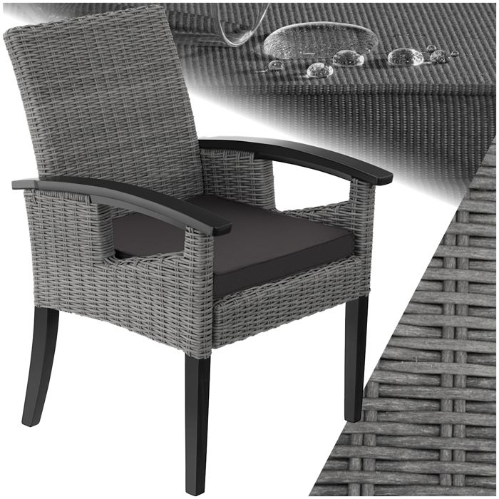 Chaise de jardin - TECTAKE - Chaise en rotin ROSARNO avec accoudoirs et pieds en bois tressage à laspect naturel - Gris