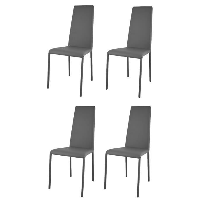 Tommychairs - Set 4 Chaises cuisine SOPHIE LUX structure en acier assise et dossier revêtus en simil cuir gris foncé