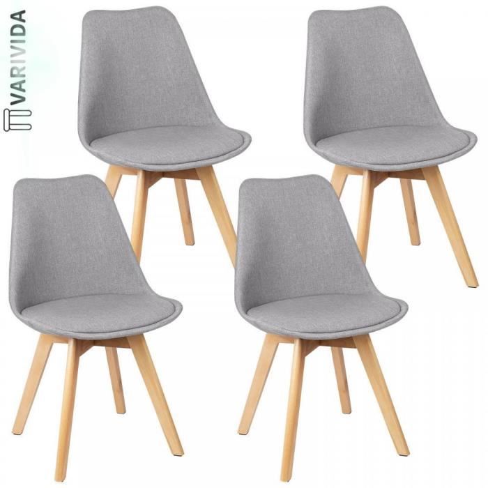 varivida 4 chaises de cuisine en lin (gris clair)