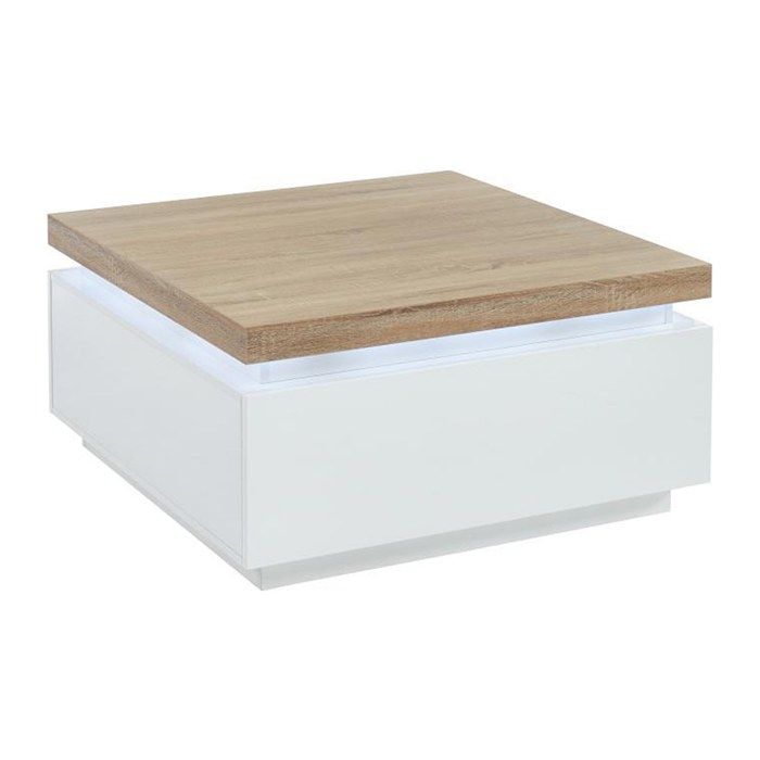 Table basse HALO II - 2 tiroirs - MDF laqué - Avec LEDs - Blanc et Chêne