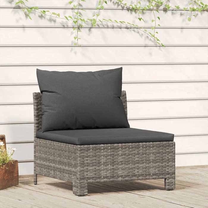 vidaXL Canapé central de jardin avec coussin Gris Résine tressée canapé dextérieur canapé sectionnel canapé de patio 362694