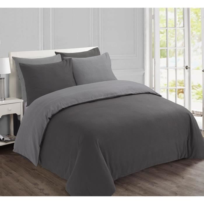 VISION - Parure De Lit Love - 100% Coton - 1 Housse De Couette 200 X 200 Cm 2 Taies Oreiller 65 X 65 Cm Gris 92534750