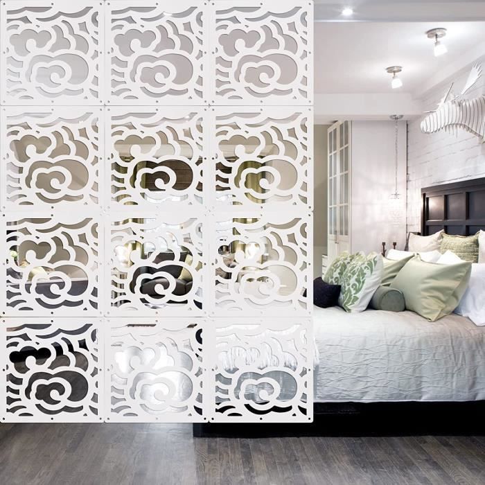 Lot De 12 Paravents Suspendus PVC Blanc 40x40cm - Décoration Intérieure Moderne, Séparation Espace
