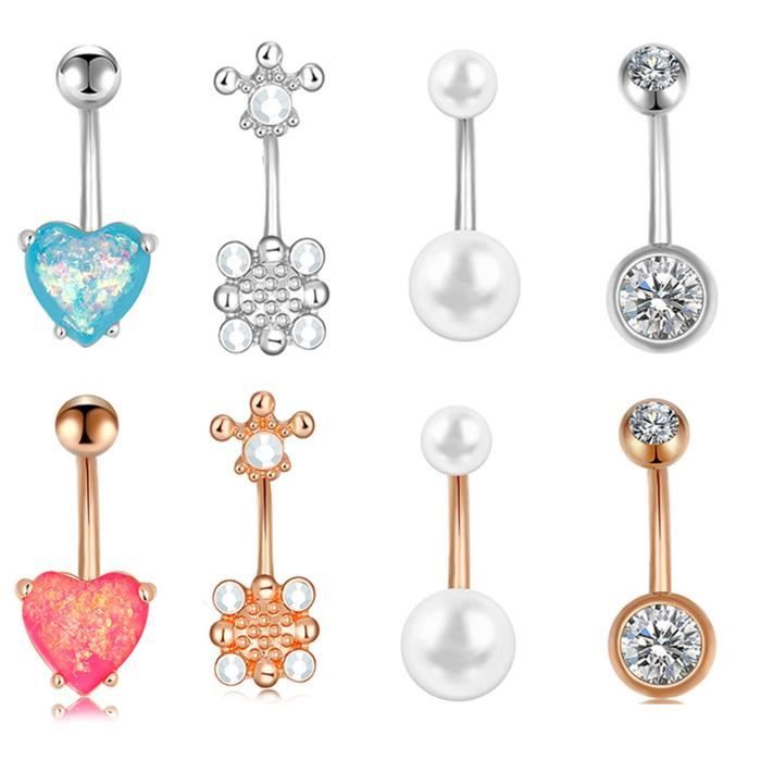 PiercingJak Lot De 4 Piercings Nombril Acier Inoxydable 14G - Incurvé Inverse Pour Femme