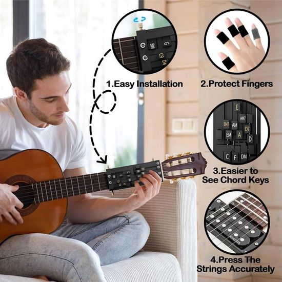 Entraîneur D'accords De Guitare Portable - Simulateur De Touche Pour Débutants, Pratique Silencieuse, Accords C, G, D, Am Inclus