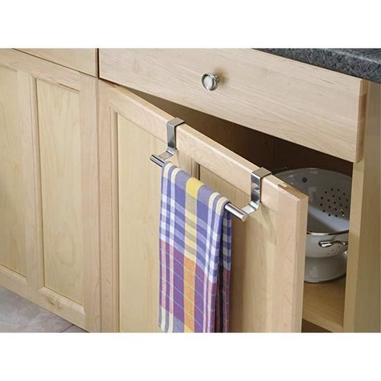 Porte-torchons Sans Perçage – Accroche Sur Porte, Acier Inoxydable, 23 Cm, Noir