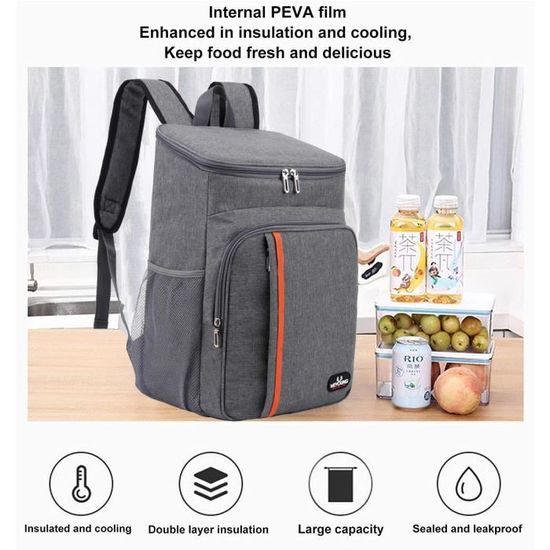 Sac à Dos Isotherme 22L Noir - Glacière Pique-Nique Travail École