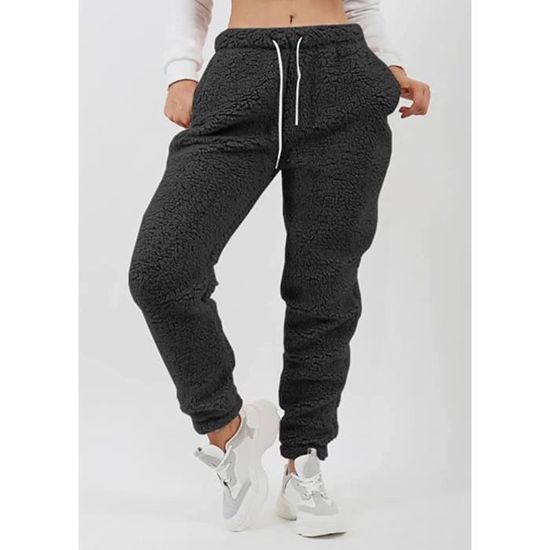 Pantalon Jogging Chaud Femme Polaire Hiver Long Bas de Pyjama Pantalon Souple D interieur Crayon Chic et Elegant Casual Jogger Pants Noir Cdiscount Sport