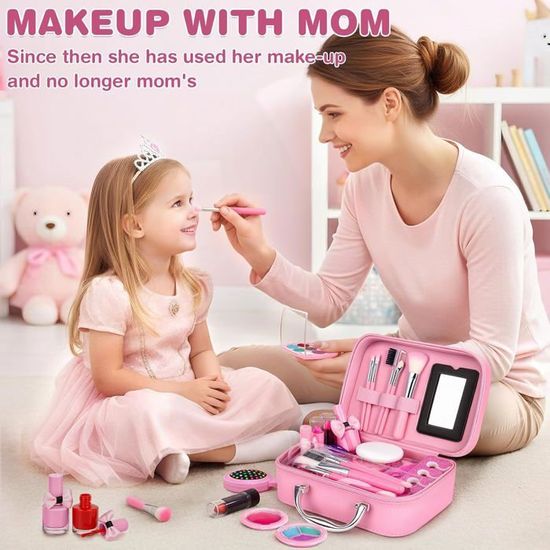 Malette Maquillage Enfant – Trousse De Beauté Avec 34 Accessoires – Son Et Lumière – Cadeau Fille 3 à 8 Ans