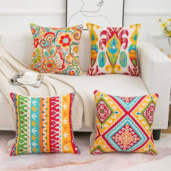 Lot De 2 Housses De Coussin D'extérieur 60x80 Cm - Imperméables, Motif Bohème Marine, Pour Jardin Et Terrasse