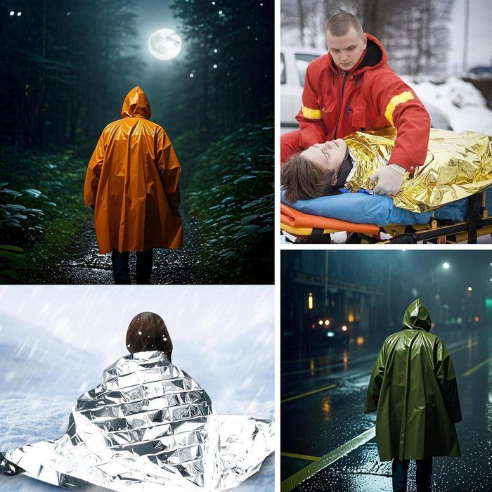 4 Poncho de Survie d'urgence, Survie Thermiques en Mylar, Couvertures d