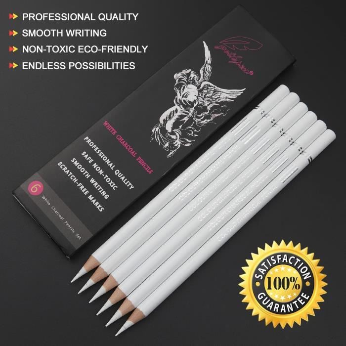 Crayons à Papier Blancs Ccomage - Lot De 6 - Professionnels Dessin Sur Papier Noir - Craie Blanche