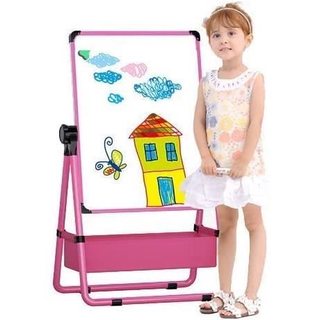 Ricokids Tableau blanc magnétique pour enfants - Horloge boulier et tableau à craie - Tableau à dessin - Chevalet en bois
