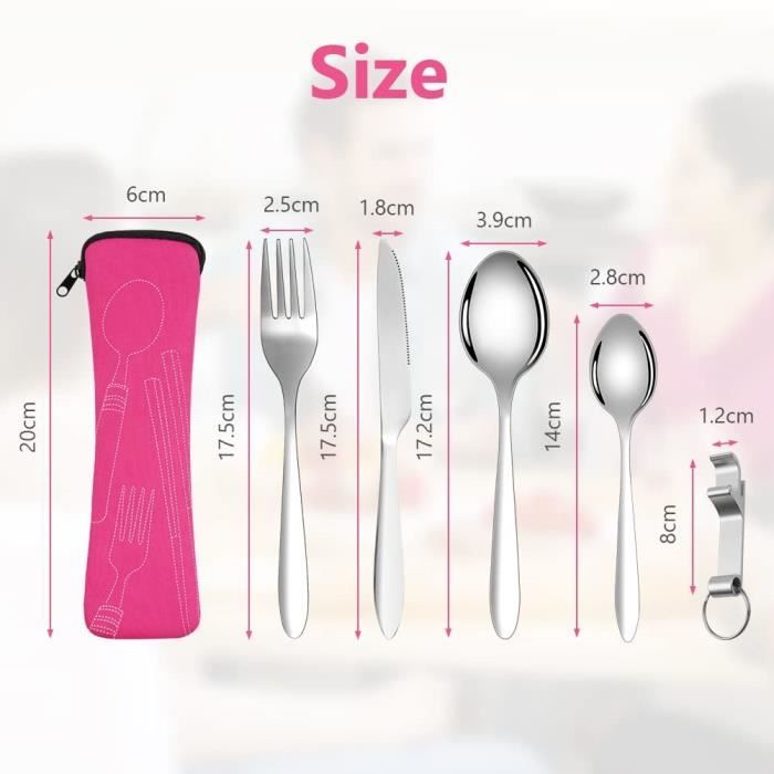Set De Couverts Camping Inox 5 Pièces – Avec Tire-bouchon, étui Néoprène, Léger, Pour Déplacements, Bureau Ou Pique-nique