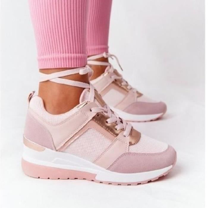 Basket Compensee Femme, Baskets Femme Compensés Chic De Caché Talon Mode  Chaussure Baskets Semelle Fitness Sneakers Sport Casual -A4 Rose -  Cdiscount Chaussures