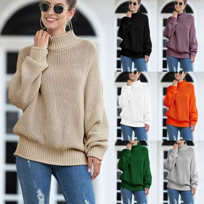 Yutdeng Pull Femme Hiver Pull En Tricot Pullover Col Roulé Elegant Sous