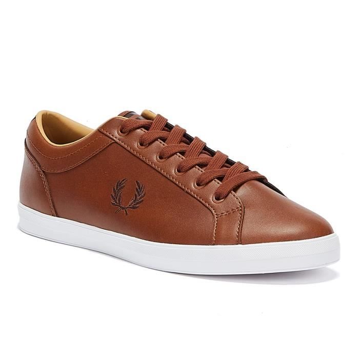 Fred Perry Baseline Cuir Baskets Marron Pour Hommes EU 39 Marron