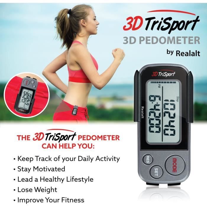 Podomètre de marche 3D Tri-Sport avec clip et sangle-Mémoire de 30 jours,  podomètre précis-Gris argent - Cdiscount Sport