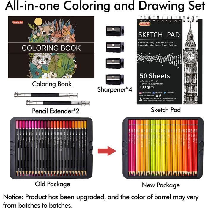 Shuttle Art 138 Crayon de Couleurs Professionnels, Crayons de Couleur de  138 Couleurs Uniques avec 1 Livre de Coloriage,1 Bloc de Croquis, Idéal  pour Dessin,Esquisse,Coloration,Amateurs,Professionnels : :  Fournitures de bureau