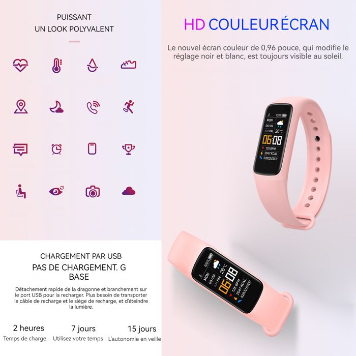 TD ID115 Smart Bracelet Fitness Tracker Compteur d etape Surveillance d activite Bracelet Bande pour iPhone Android rose Cdiscount Telephonie