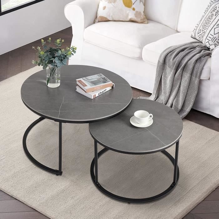 Table Ronde GrandCA HOME Table Basse Ronde Lot De 2 Tables Gigognes Avec Cae En Table Basse Dore