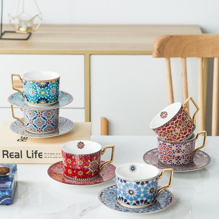 SERVICE A THE,13--Tasses à café Style marocain avec soucoupes, en  porcelaine, pour la maison, la cuisine, le bureau, Table, verres, -  Cdiscount Maison