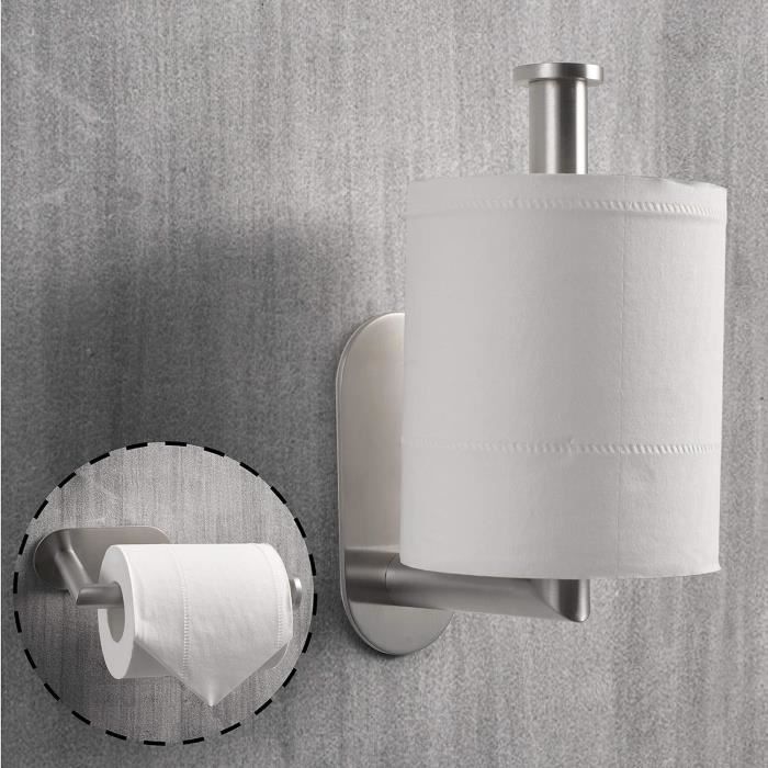 Porte Papier Toilette Adhésif - Acier Inoxydable 304 - 2 Crochets Inclus - Sans Perçage