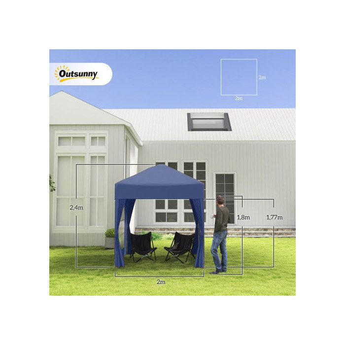 Outsunny 2x2m Garden Pop-Up Gazebo, Waterproof Sunshade with Side Walls ...