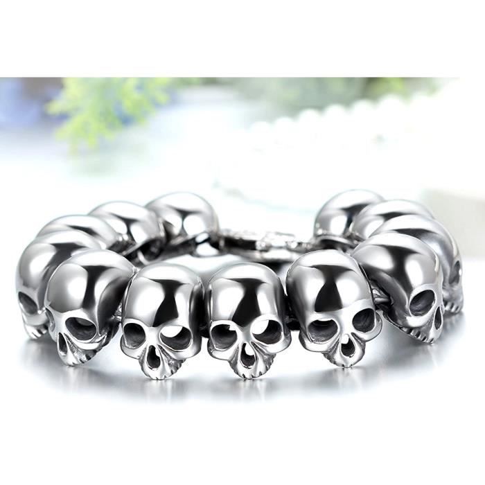 Bijoux Bracelet Homme Gothique Crane Tete de Mort Motard Biker Tribal Lourd Acier Inoxydable Fantaisie Chaine de Main Couleur 989 Achat Vente bracelet gourmette Bijoux Bracelet Homme Go 989 Homme Acie...