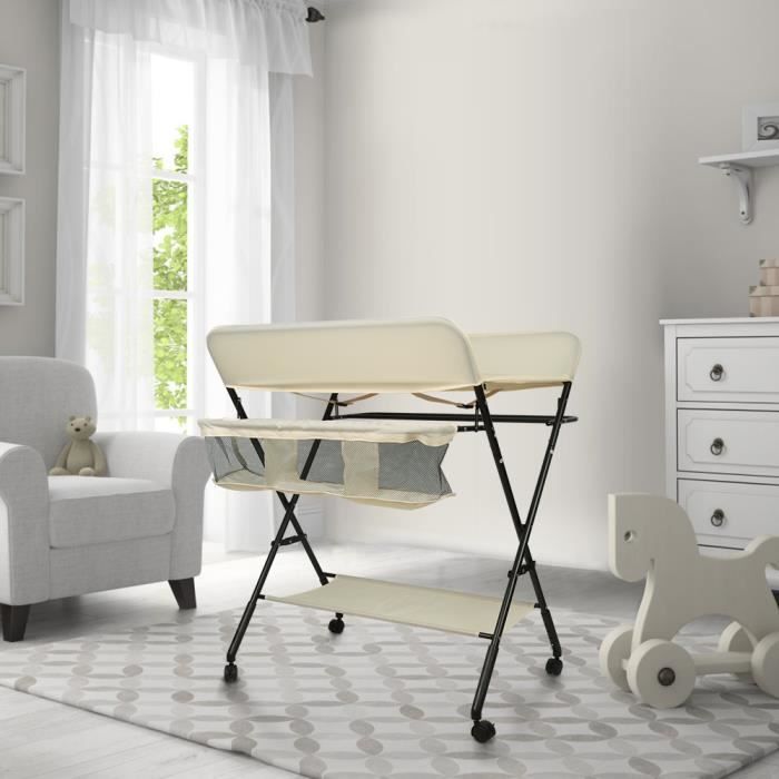 Table à Langer Bébé Pliable Belfoyer - Hauteur Réglable 83-91 Cm, Roulettes, Panier De Rangement, Gris - 11