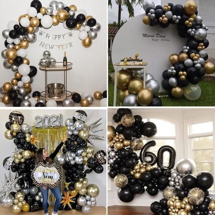 Euro Mega - Arche Guirlande Ballons Fête Noir Or Blanc Ballon Anniversaire  Décoration Mariage - Objets déco - Rue du Commerce