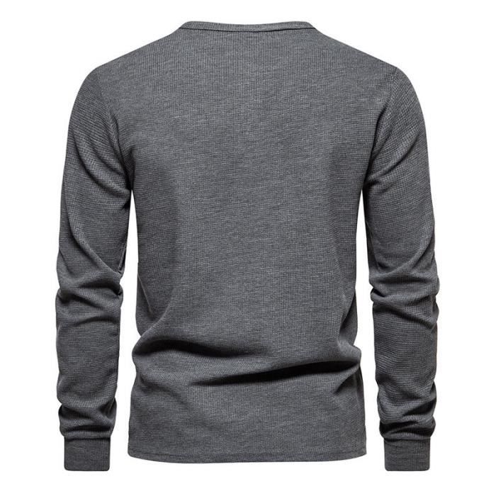 T-shirt Henley Manches Longues Homme – Col V Boutons – Coton Respirant Confortable – Style Streetwear Muscle Fit