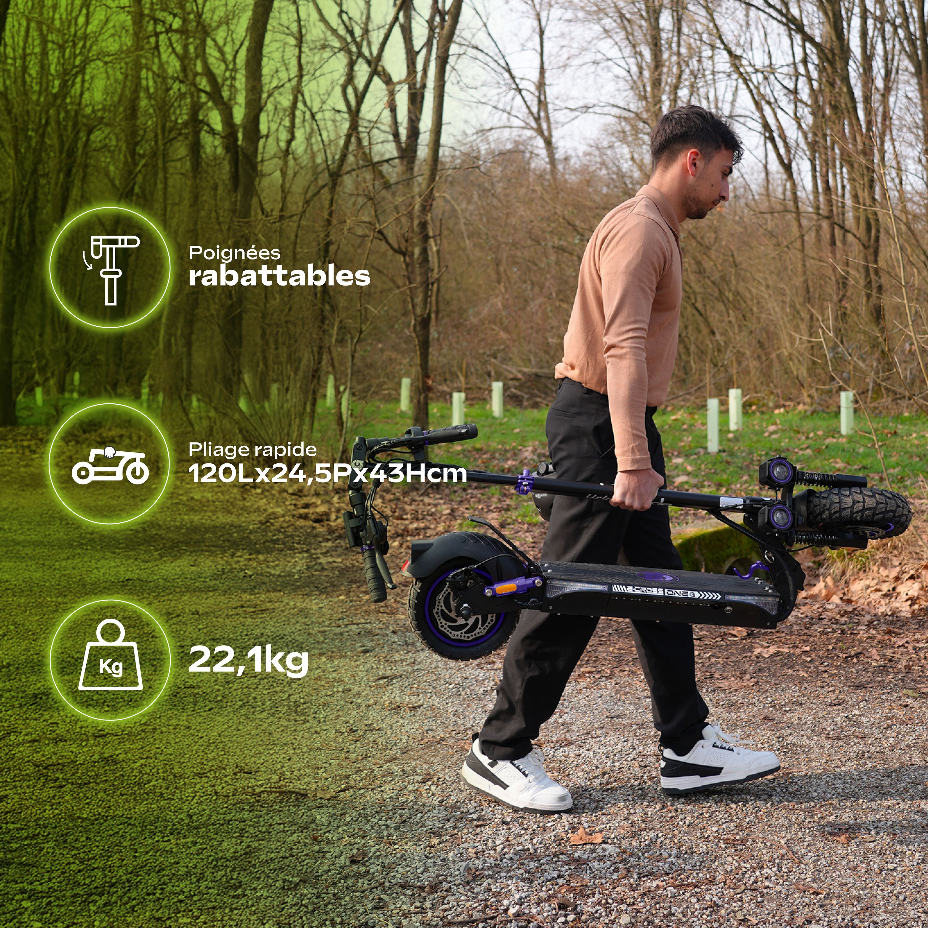 Trottinette électrique UrbanGlide ECross One – 800W, Autonomie 50 Km, Pneus Tout-terrain 10 Pouces, Parfaite Pour Aventures Urbaines