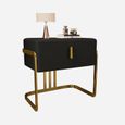 Table de chevet moderne MEUBLER DESIGN - Cuir PU noir - 1 tiroir de rangement - Pieds dorés-3