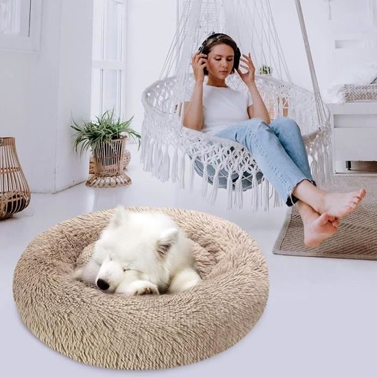 KROSER Panier Chiens Rond Confortable de 82 cm Gris Foncé Coussin Animaux Donut Anti Stress de Compagnie Lavable et Chaud Super Doux pour Chiens de Taille Moyenne 