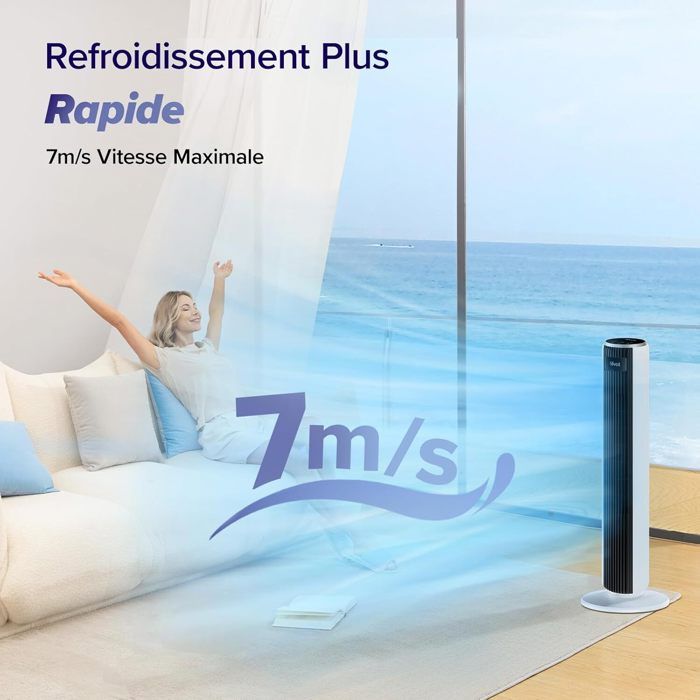PALINTH Ventilateur Colonne Sans Lames 100 Cm - Silencieux, Oscillant 60°, Télécommande, 3 Vitesses, Minuterie 12H, Mode Nuit