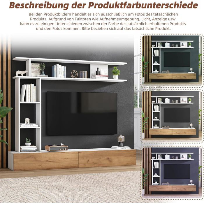 Ensemble De Meubles TV Muraux 180*35*33,5 Cm Avec Vitrines (ensemble Complet, 4 Pièces),mur Multimédia Comprenant,pied Et 2 étagères,TV Jusqu'à 80' | Leroy Merlin