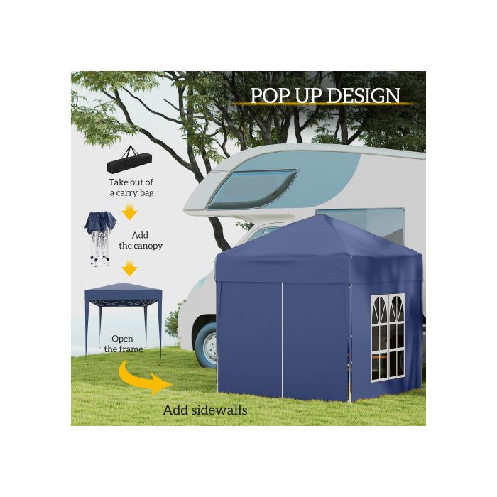 Outsunny 2x2m Garden Pop-Up Gazebo, Waterproof Sunshade with Side Walls ...