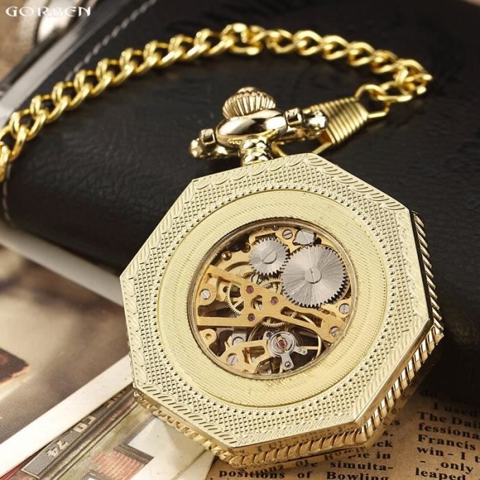 Montre De Poche Mécanique Steampunk TREEWETO - Cadran Squelette Argenté Avec Chaîne, Design Rétro Vintage Pour Homme Et Femme