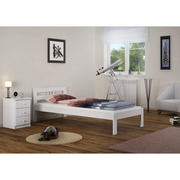 Cadre De Lit Simple En Pin Massif Blanc - 90 X 200 Cm Pour Adulte Et Enfant