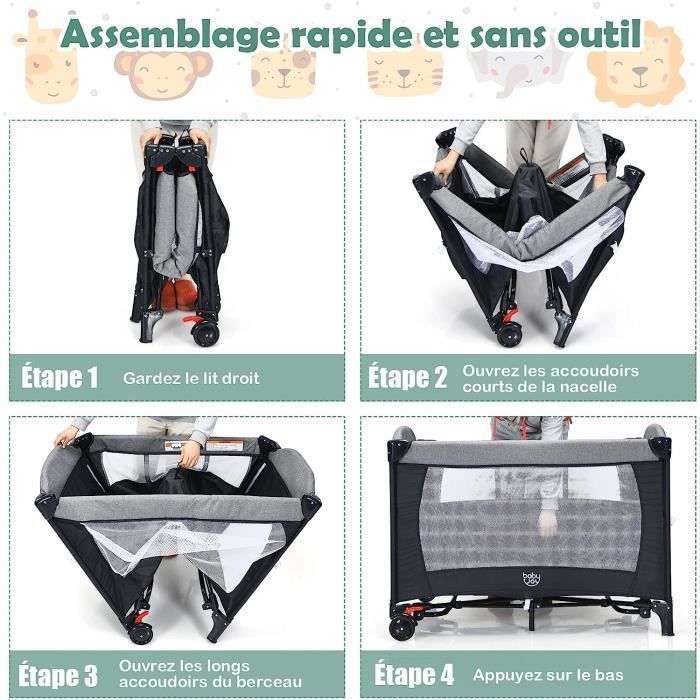 Lit Bébé 5 En 1 Pliable Avec Table à Langer Et Roues - Berceau, Parc, Cododo, Hauteur Réglable