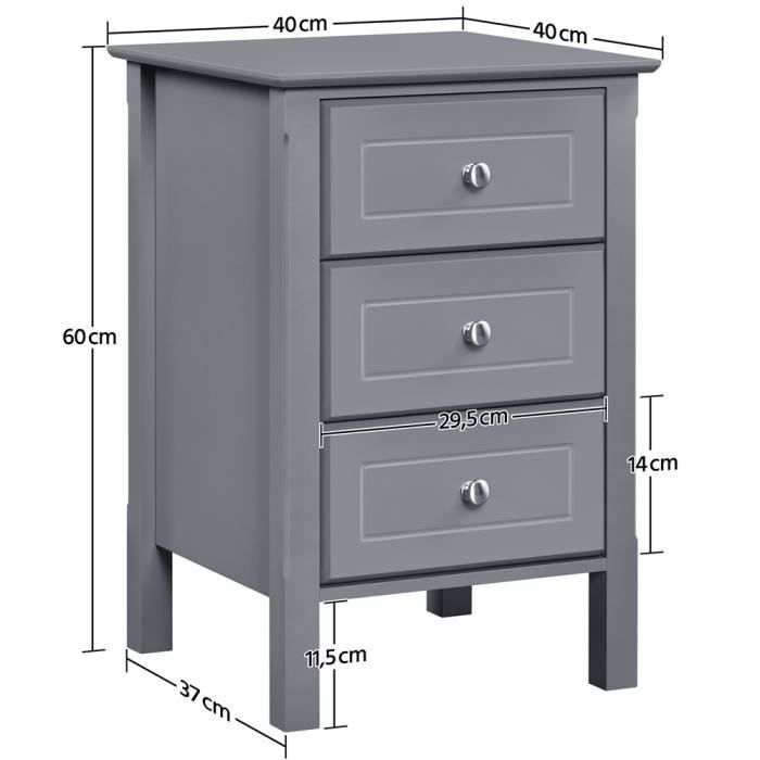 Yaheetech Table De Chevet Blanche 3 Tiroirs - Meuble De Nuit Élégant En Bois, Bout De Canapé Moderne 40x40x60 Cm, Rangement Astucieux Chambre Ou Salon