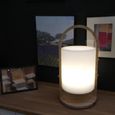Lanterne LED Woody - LUMISKY - Blanc - Design scandinave - Poignée en bois naturel - Autonomie 10h-4