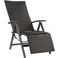 Chaise pliante en rotin Brisbane avec structure en aluminium et repose-pieds - noir - TECTAKE-0