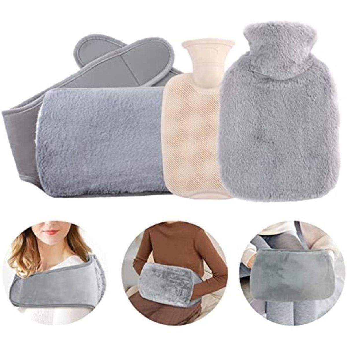 Bouillotte Eau Chaude 1000ml, Bouillote Chauffant Avec Housse En Peluche Souple Pour Soulage