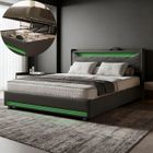 NMONET Lit 140x190 - lit adulte 140x190 - cadre de lit coffre 140x190 cm - sommier à lattes - LED ET USB - tissu en lin - gris