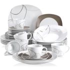 Veweet NIKITA 30pcs Service de Table Porcelaine 6pcs pour Assiette Plate, Assiette à Dessert, Assiette Creuse, Tasse avec Soucoupes