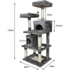 BRAND WISS Arbre à Chat Multi-Niveaux, Grande capacité, Plate-Forme d’Observation, Hamac, 2 Niche, Tronc en sisal H 145 cm, Gris